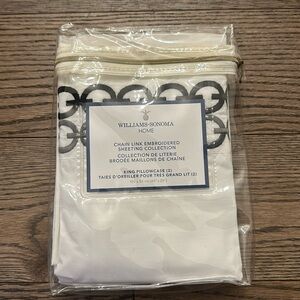 NEW Williams Sonoma Chain Link Embroidered King Pillowcases (2)